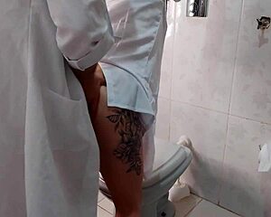 Naughty nurse fucks hung doctor in hospital bathroom - wet pussy rides rough!