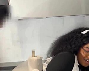 Ebony maid caught riding boss cock!