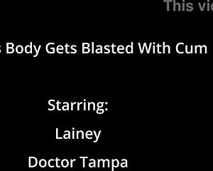 lainey moans in missionary as hairless pussy takes cum blast backstage with gloves on