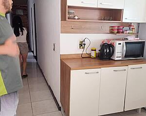 Risky bareback fuck with my cuck's best friend while he showered nearby moaning loud.