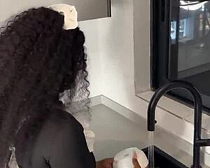 Ebony maid caught riding boss cock!