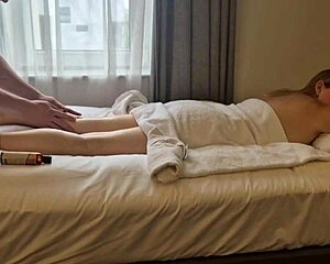 Naughty oiled milf Marie gets pussy fingered massaged huge natural tits close up