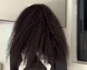 Ebony maid caught riding boss cock!