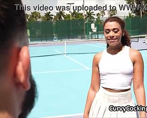 My heart races sucking big cock after practice with curly ebony teen