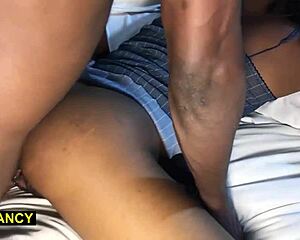 sexy teen bends over bed for deep doggy pounding and ass spanking