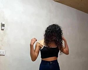 Spy cam catches busty colombian college model's perfect tits undressing outdoors