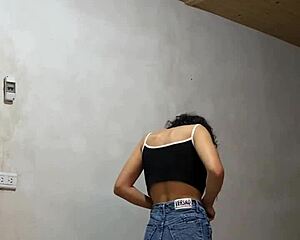 Spy cam catches busty colombian college model's perfect tits undressing outdoors
