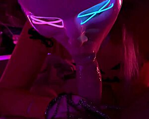 blonde in halloween costume kneels for pov trick or treat blowjob cumshot