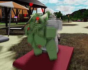 big tits furry bends over for monster cock doggystyle in roblox condo frenzy