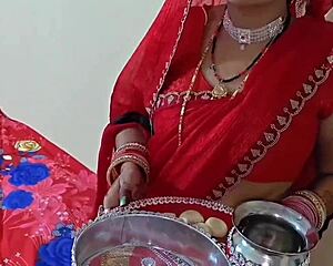 Exotic Indian girlfriend's first dirty doggystyle after Karwa Chauth kiss