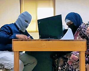 Hijab Muslim Wife Cheats with Office Friend: Secretary Vibes Pussy with Favorite Toy