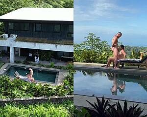 amateur asian couple films public pool doggystyle ending in facial cumshot