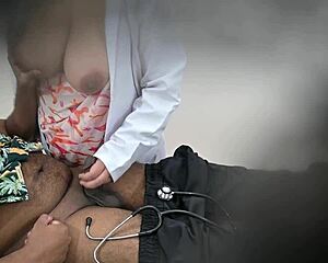Curvy Lady Doctor Teases Patient's Huge Assets in Hospital Play.