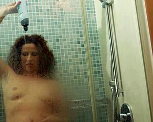 Huge-titted mature milf reina bathes sexually in shower!