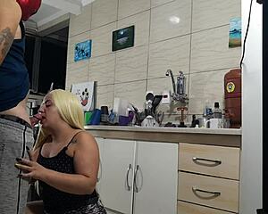 hot blonde stepmom with big ass gets bareback fucked in kitchen miniskirt