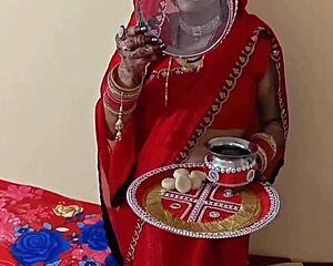 Exotic Indian girlfriend's first dirty doggystyle after Karwa Chauth kiss