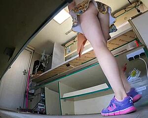 boss upskirts hot mini skirt slut's shaved pussy at work