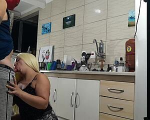 hot blonde stepmom with big ass gets bareback fucked in kitchen miniskirt