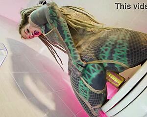 skinny tattooed alternative model gapes ass in intense solo piss play