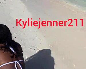 followed her on beach convinced her to give up that big ebony ass public