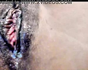 chilena milf squirts twice on video call fingering her juicy hairy pussy