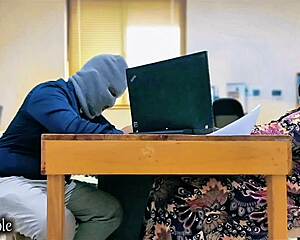 Hijab Muslim Wife Cheats with Office Friend: Secretary Vibes Pussy with Favorite Toy