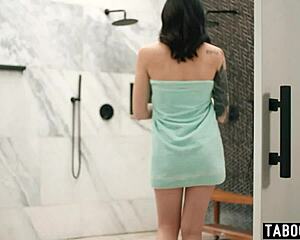 Skinny Charlotte Sins rides massive BBC dildo in shower!