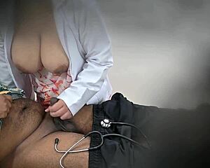 Curvy Lady Doctor Teases Patient's Huge Assets in Hospital Play.