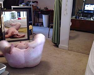 omg dawnskye1962 stretches her huge tits and ass in morning workout sexercise light