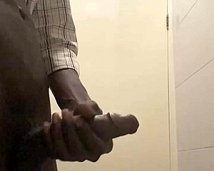 Heart racing shame as skinny black guy caught stroking monster cock at work