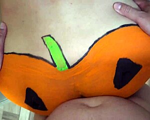 😈 milf stepmom begs me to pound her big tits ass with halloween pumpkin dildo 🎃