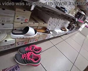 Peeping Gorgeous Ass Under Skirt And Legs In Nylon Pantyhose Shoe Store!