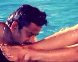 Hot unmarried couple chills and flirts poolside in sexy wedding vibes