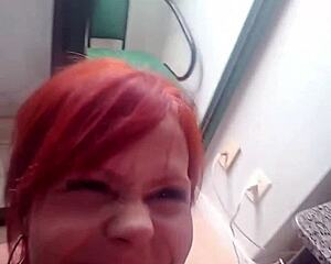 Naughty Redhead Neighbor Bent Over Balcony for Rough Doggy Pounding and Deepthroat