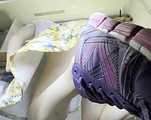 cute blonde milf hostess flashes shaved pussy upskirt for cash in my food truck pov