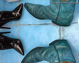 she pees all over those sexy ankle boots in the wildest shoe fetish scene