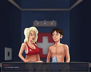 Blonde gulps massive cock cum through gloryhole in summertime saga cassie scene.