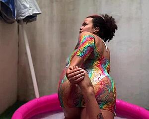 bbw does yoga in mini pool and farts her big ass