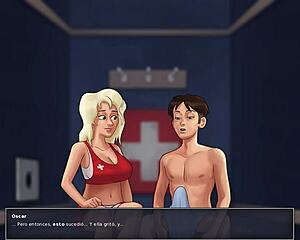 Blonde gulps massive cock cum through gloryhole in summertime saga cassie scene.