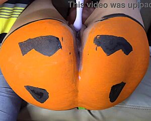 😈 milf stepmom begs me to pound her big tits ass with halloween pumpkin dildo 🎃