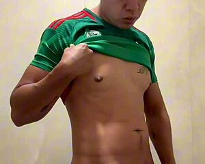 mexican soccer player jerks off hard in gym bathroom solo
