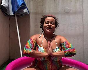 bbw does yoga in mini pool and farts her big ass