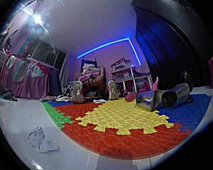 Hidden cam catches sister with toys in her room alone.