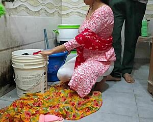 bhabhi gets blackmailed and roughly fucked bent over washing clothes in risky bathroom outdoor spot