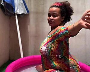 bbw does yoga in mini pool and farts her big ass