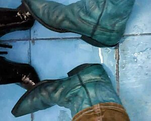 she pees all over those sexy ankle boots in the wildest shoe fetish scene