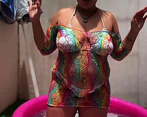 bbw does yoga in mini pool and farts her big ass