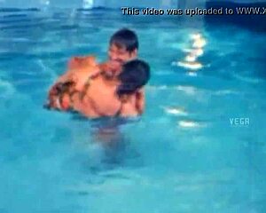 Hot unmarried couple chills and flirts poolside in sexy wedding vibes