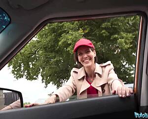 Shy waitress takes monster cock beyond the tip in public outdoor deepthroat doggystyle cumshot