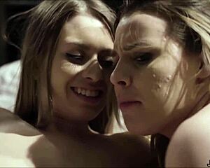 crazy blondes and brunette show stepgrandpa their shaved pussies in ffm frenzy